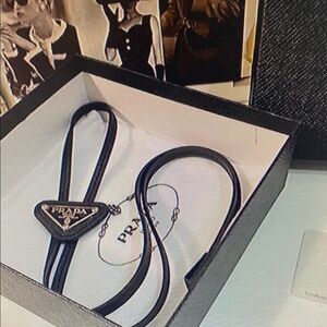 Prada Black saffiano leather bolo tie unisex